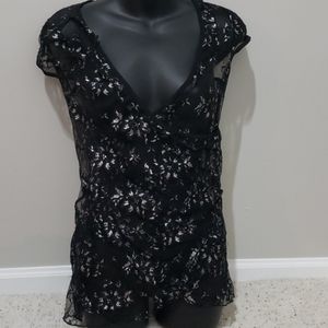 Black & Silver Lace Cap Sleeve Top